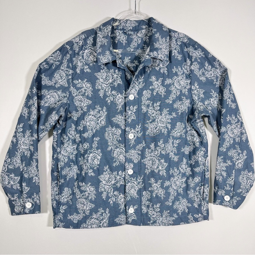 Old Navy Women’s Blue and White Floral Shirt Jacket | L